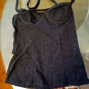 BLACK EYELET HALTER BRA TOP